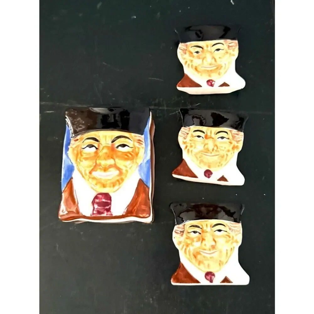 Vintage Wales China Japan Cigarette Box Toby Man Ceramic Porcelain 3 Ash Trays